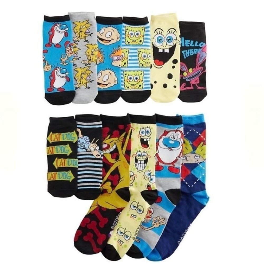 Men's 12 Days of Socks New in Box Nickelodeon Crew Socks Shoe Size 6-12